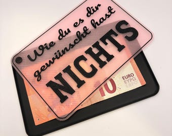 Reusable sliding plastic money gift box – “Just as you wanted: NOTHING”