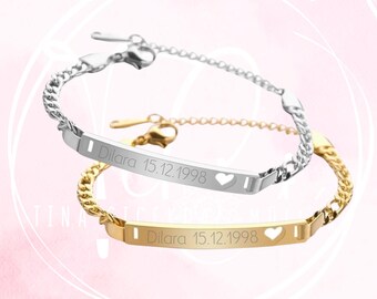Personalized stainless steel bracelets with custom engraving in silver or gold