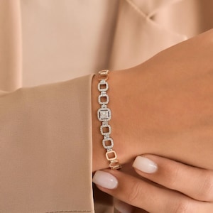 Diamond Bracelet with 14K Solid Gold, Elegant Chain Link Design, Fine Jewelry Gift