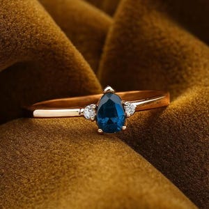 14K Gold London Blautopas Tropfen Verlobungsring