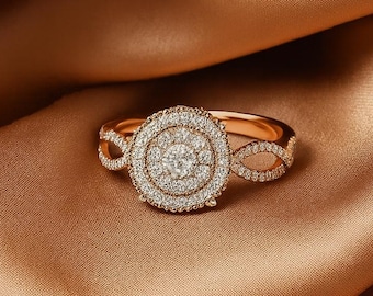 Anello di fidanzamento con diamanti a grappolo: anello nuziale in oro massiccio 14 carati