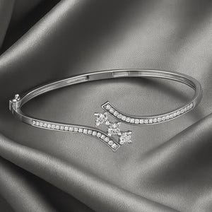 Diamond Bangle – 14K Solid White Gold, Prong-Set Real Diamonds