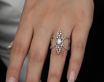 Victorian Diamond Ring, Mothers Day Gift, 14K White Gold Vintage Style Ring, Luxury Jewelry