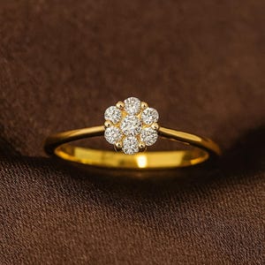 Minimalist Diamond Cluster Ring - 14K Solid Gold - Natural Real Diamonds