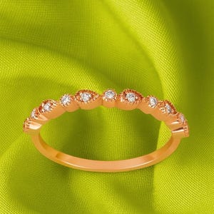 Dainty 0.09 CT Diamond Ring: 14K Solid Rose Gold Promise Ring