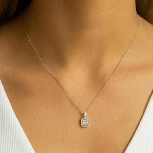 Baguette Diamond Necklace: 14K Solid Gold Minimalist Pendant