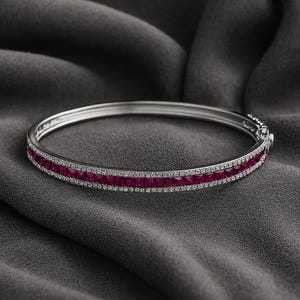 14K Gold Ruby Sapphire Diamond Bangle – Gemstone Bracelet, Statement Luxury Jewelry