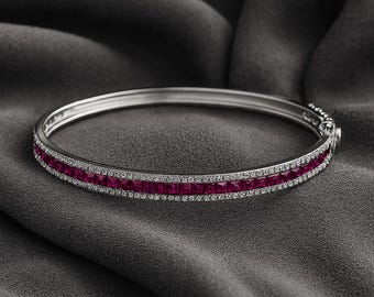 14K Gold Ruby Sapphire Diamond Bangle – Gemstone Bracelet, Statement Luxury Jewelry