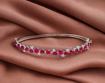 14K Gold Bangle with Round Rubies and Sparkling Diamonds – Elegant Gift