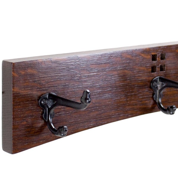 Mission Style Coat Rack 18 Inch 3 Cast Iron Hook in Quartersawn White Oak