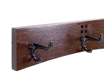 Mission Style Coat Rack 18 Inch 3 Cast Iron Hook in Quartersawn White Oak