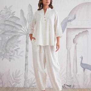 Minimalist Kurta Set for Women | Solid Co-ord Tunic and Pants | Modest Daily Wear | Relaxed Fit Ethnic Set | Summer Lounge Outfit