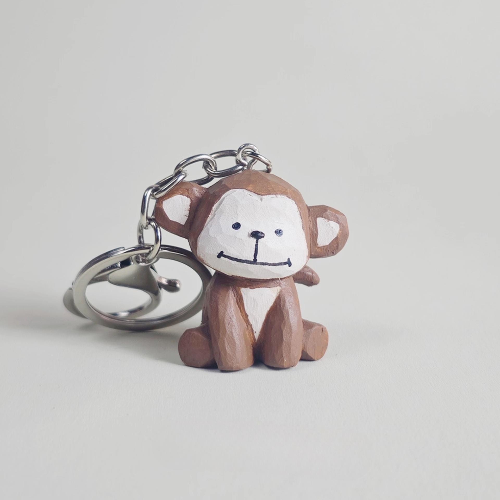 Hand-carved Wood Monkey Keychain, Bag Charm Accessory - Etsy