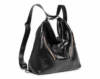 Zwarte zachte rugzak met ritssluiting | Dagelijkse tas | Tasaccessoire