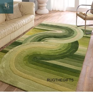 Green Abstract Area Rug: Modern Soft Gradient Tufted Carpet
