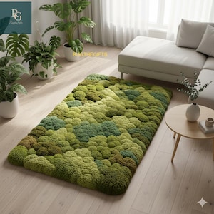 3D Moss Tufted Rug: Handmade Forest Floor Carpet, Nature-Inspired Decor