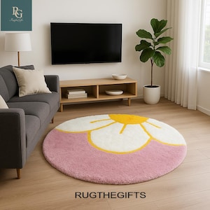 Pink Daisy Plush Rug: Kawaii Nursery Decor