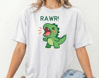 Cartoon Dinosaur Rawr T-Shirt, Funny Dino Graphic Tee, Gift for Dino Lovers