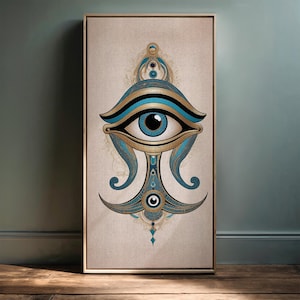 Eye of Horus Wall Art - Teal and Gold Spiritual Egyptian Print