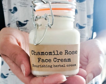 SAMPLE SIZE Chamomile Rose Face Cream ~ Organic Handmade Face Cream, Vegan Face Cream, Organic Moisturizer, Vegan Moisturizer