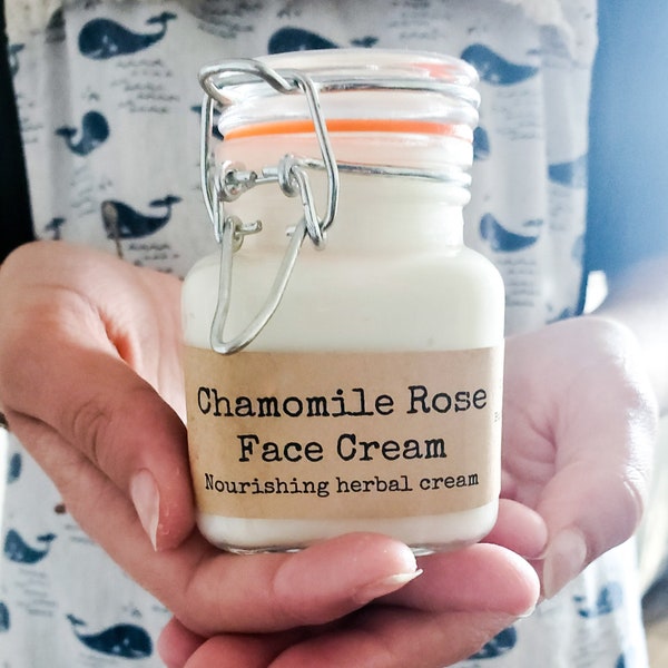 SAMPLE SIZE Chamomile Rose Face Cream ~ Organic Handmade Face Cream, Vegan Face Cream, Organic Moisturizer, Vegan Moisturizer