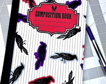 Raven Notebook Cover Sticker Gothic Composition Notebook Back To School Personalized Journal, Edgar Allan Poe