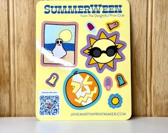 Stickers Summer and Hallowenn, ghosts and beach sticker sheet, cute kawaii decals