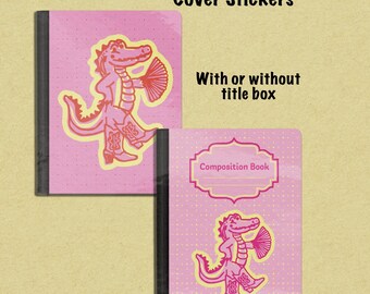 Custom Notebook Cover Sticker Pink Alligator, Composition Notebook Sassy Gator Personalized Journal, Bayou Gifts