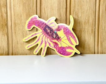 Mardi Gras Pink Glitter Hollographic Crawfish Sticker Valentine’s Day, Crayfish
