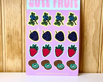 Fruit Sticker Sheet, Strawberry Blueberry Blackberry Junk Journal Ephemera, Bullet Journal Stickers, Tiny Decals, Classroom Rewards