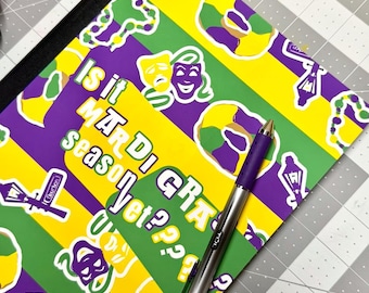 New Orleans King Cake Composition Notebook Covers Bourbon St Note taking, Personalized Journal Sticker, Block Print Artwork, Bayou Gift