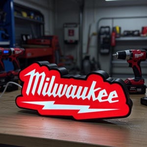 Milwaukee LED-lamp | Milwaukee neonreclame | USB LED-lamp met schakelaar | Werkplaatswanddecoratie | Cadeau voor gereedschapsliefhebbers