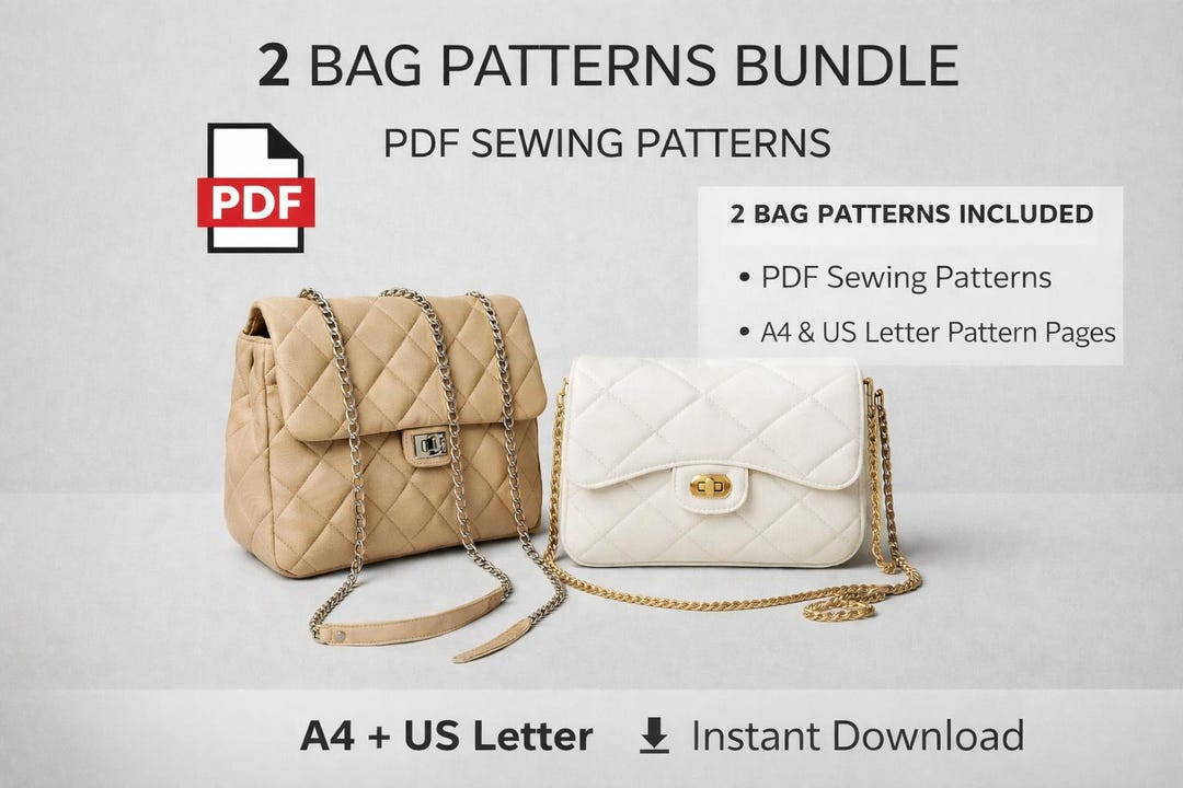 2 Bag Sewing Patterns Bundle / Quilted Bag PDF Pattern / A4 & US Letter ...