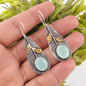 Aqua Chalcedony Dangle Earrings: Handmade Sterling Silver Gemstone Jewelry