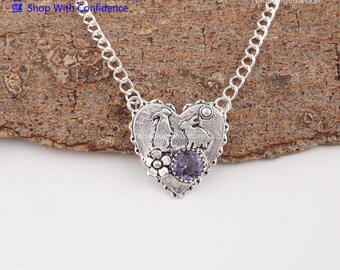 Iolite Handmade Pendant 925 Sterling Silver Purple Stone Jewelry