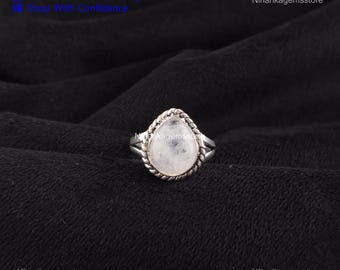 Rainbow Moonstone Boho Ring 925 Sterling Silver Natural Gemstone Jewelry