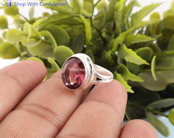 Handgemaakte rhodoliet ring van 925 sterling zilver met paarse steen.
