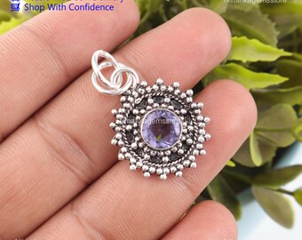 Ciondolo Boho in iolite, argento sterling 925, pietra viola