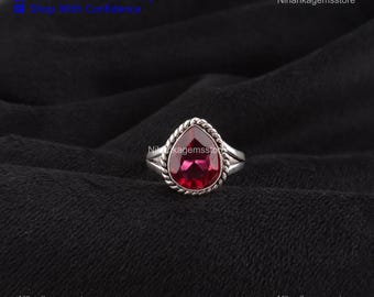 Pink Rubellite Boho Ring 925 Sterling Silver Natural Gemstone Jewelry