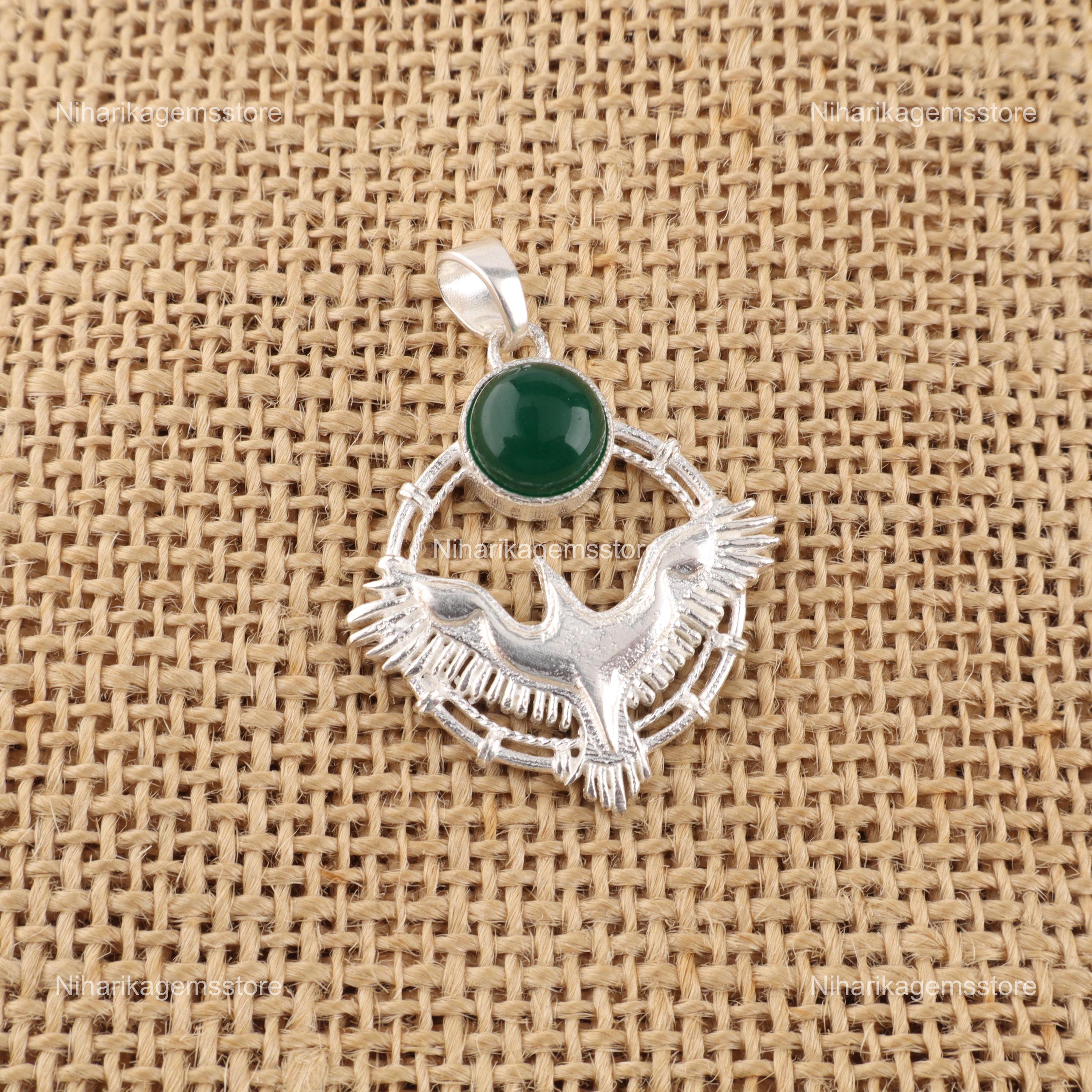 Green Onyx Handcrafted Pendant 925 Sterling Silver Natural