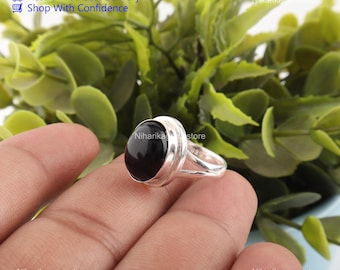 Black Tourmaline Art Deco Ring 925 Sterling Silver Natural Gemstone Jewelry