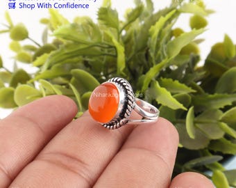 Carnelian Boho Ring 925 Sterling Silver Orange Stone Jewelry