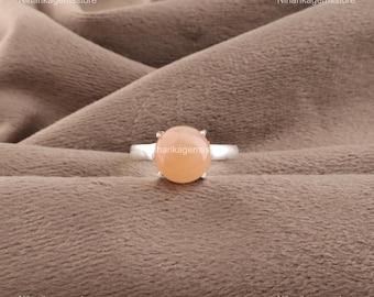 Pfirsich Mondstein Ring 925 Sterling Silber Natürliche Edelstein Schmuck