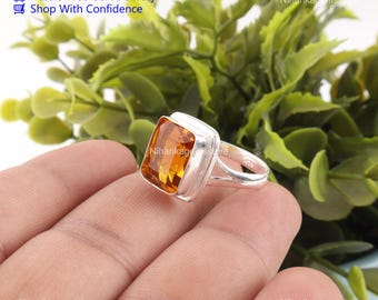 Anillo bohemio de citrino en plata de ley 925, joya de piedra natal de noviembre.