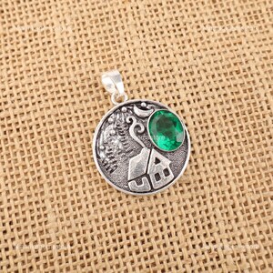 Green Emerald Oval Art Deco Pendant May Birthstone 925 Sterling Silver Jewelry