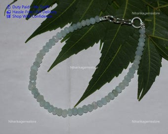 Pulsera de cuentas de calcedonia aguamarina en plata de ley 925, joyería de diseño.