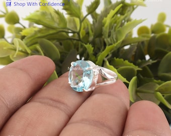 Boho-Ring mit himmelblauem Topas, 925er Sterlingsilber, Geburtsstein Dezember