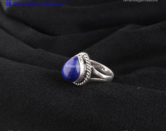 Lapis Lazuli Boho Ring 925 Sterling Silver September Birthstone Jewelry