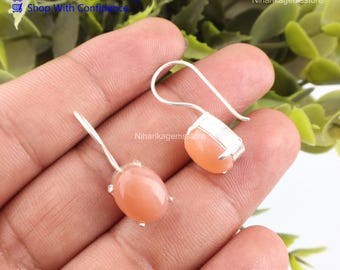 Peach Moonstone Dangle Earrings 925 Sterling Silver Artisan Jewelry