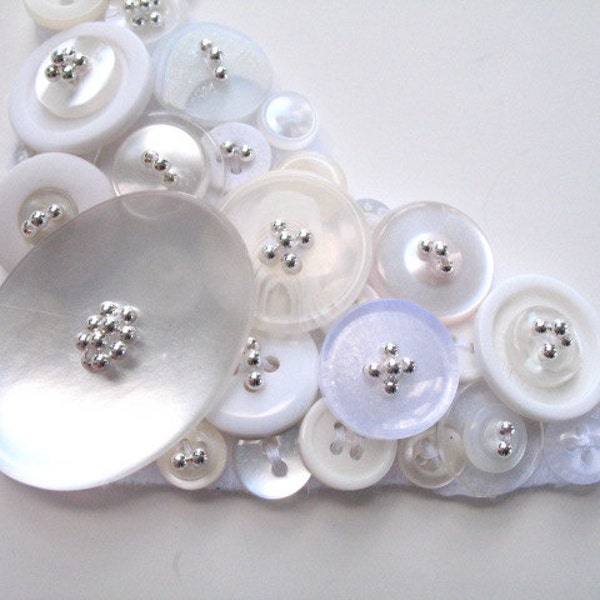 Wedding Button Bib Necklace in White and Silver